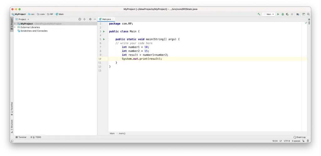 Java code example in IntelliJ