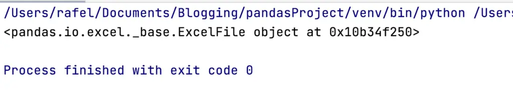 example of output after reading an excel file using pandas library