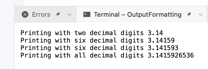 print a float value with a certain precision output example