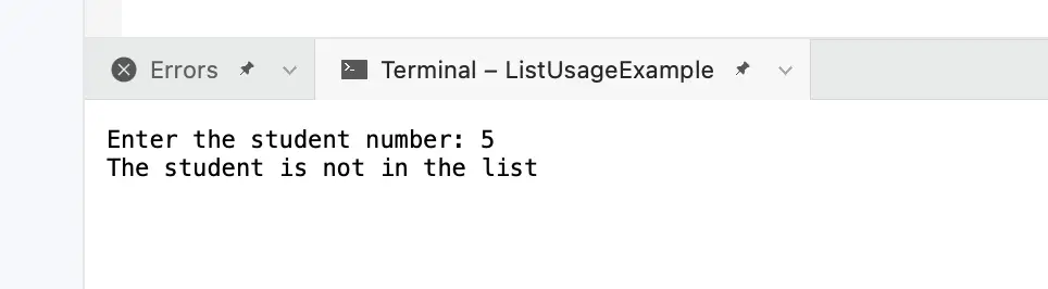 using the list data structure example output 2