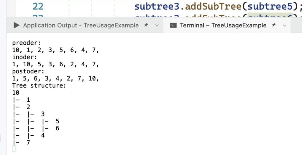General tree data structure output example